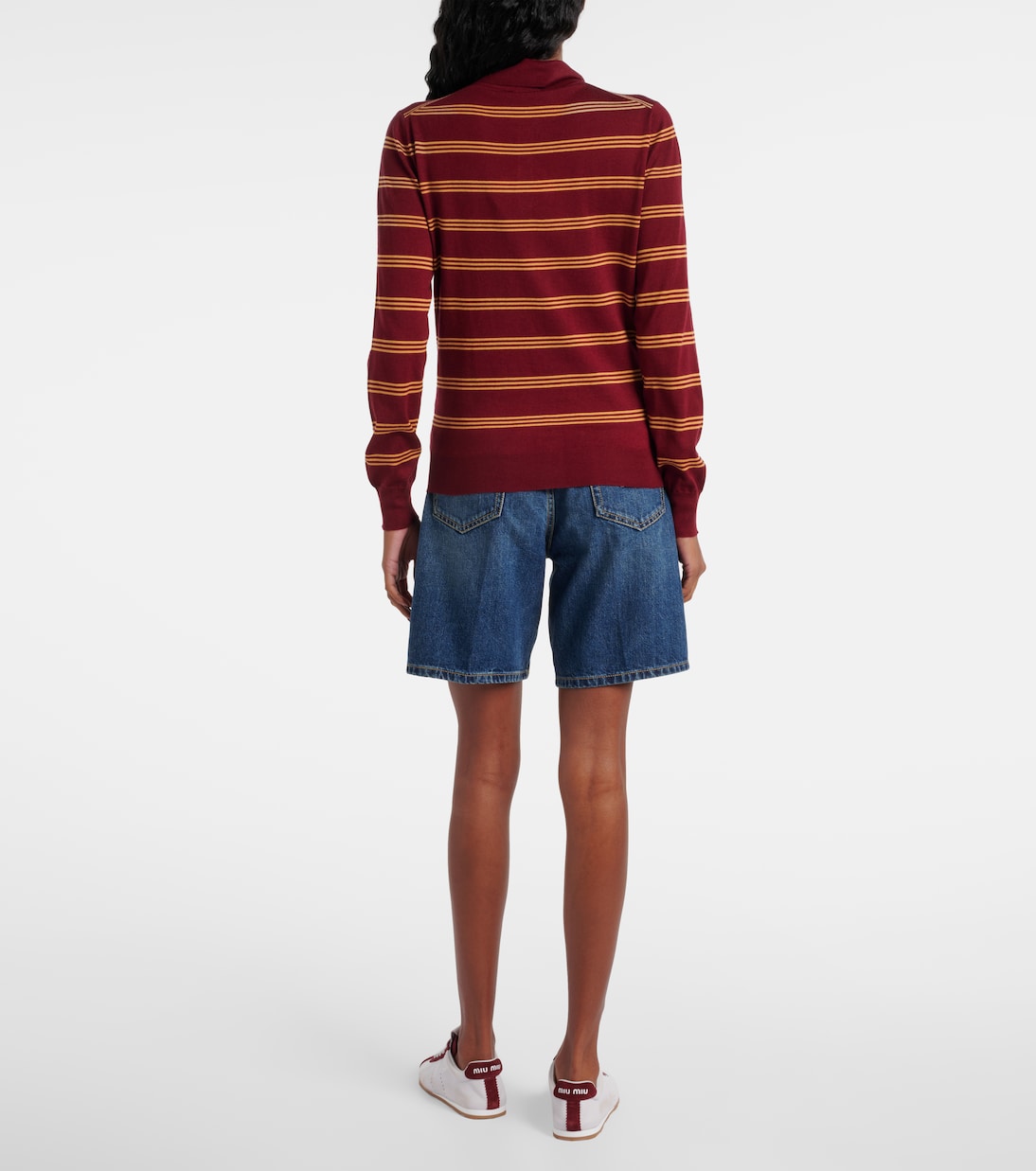 Cardigan in cashmere e seta a righe | Miu Miu