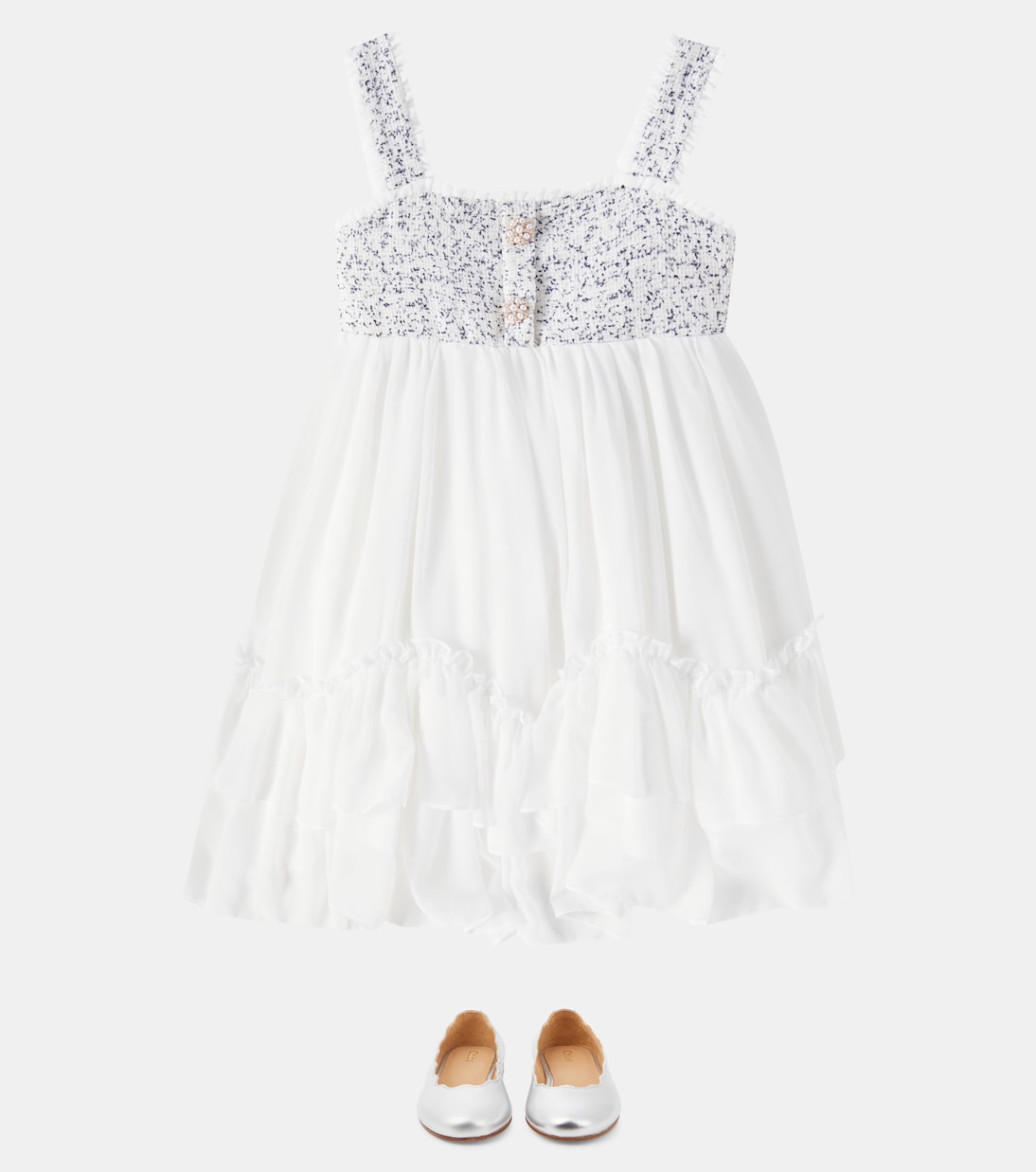 Verziertes Kleid aus Tweed und Chiffon | Patachou
