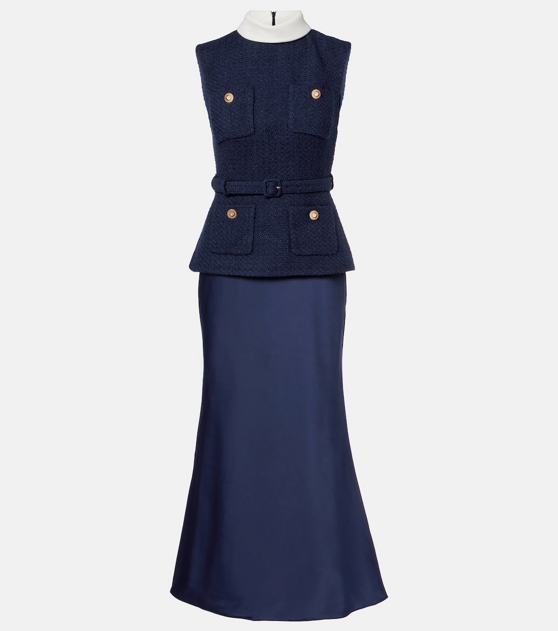 Bouclé and satin midi dress | Self-Portrait