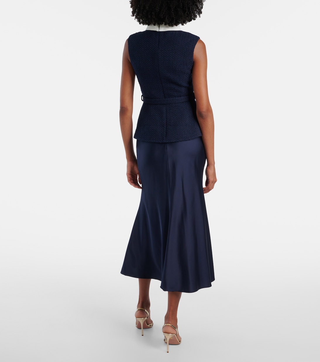 Bouclé and satin midi dress | Self-Portrait
