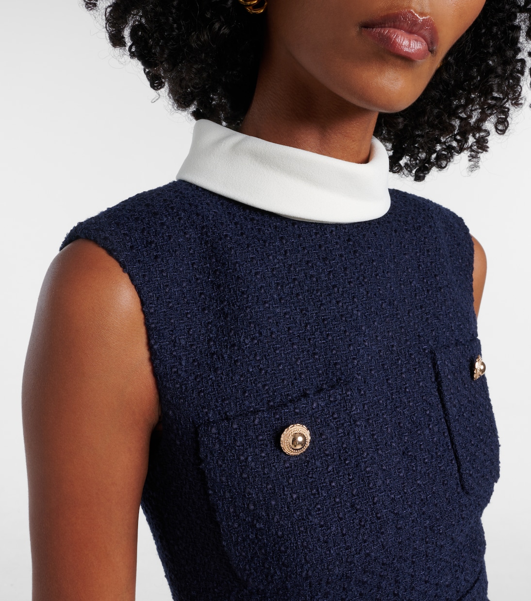 Bouclé and satin midi dress | Self-Portrait