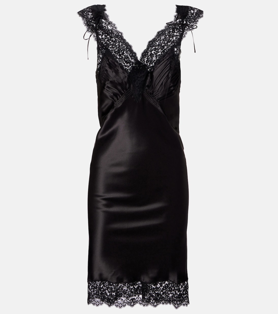蕾丝边饰真丝缎布吊带连衣裙 | Saint Laurent