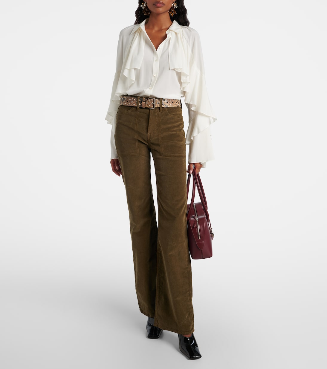 Pantalones anchos de pana de algodón de tiro alto | Veronica Beard
