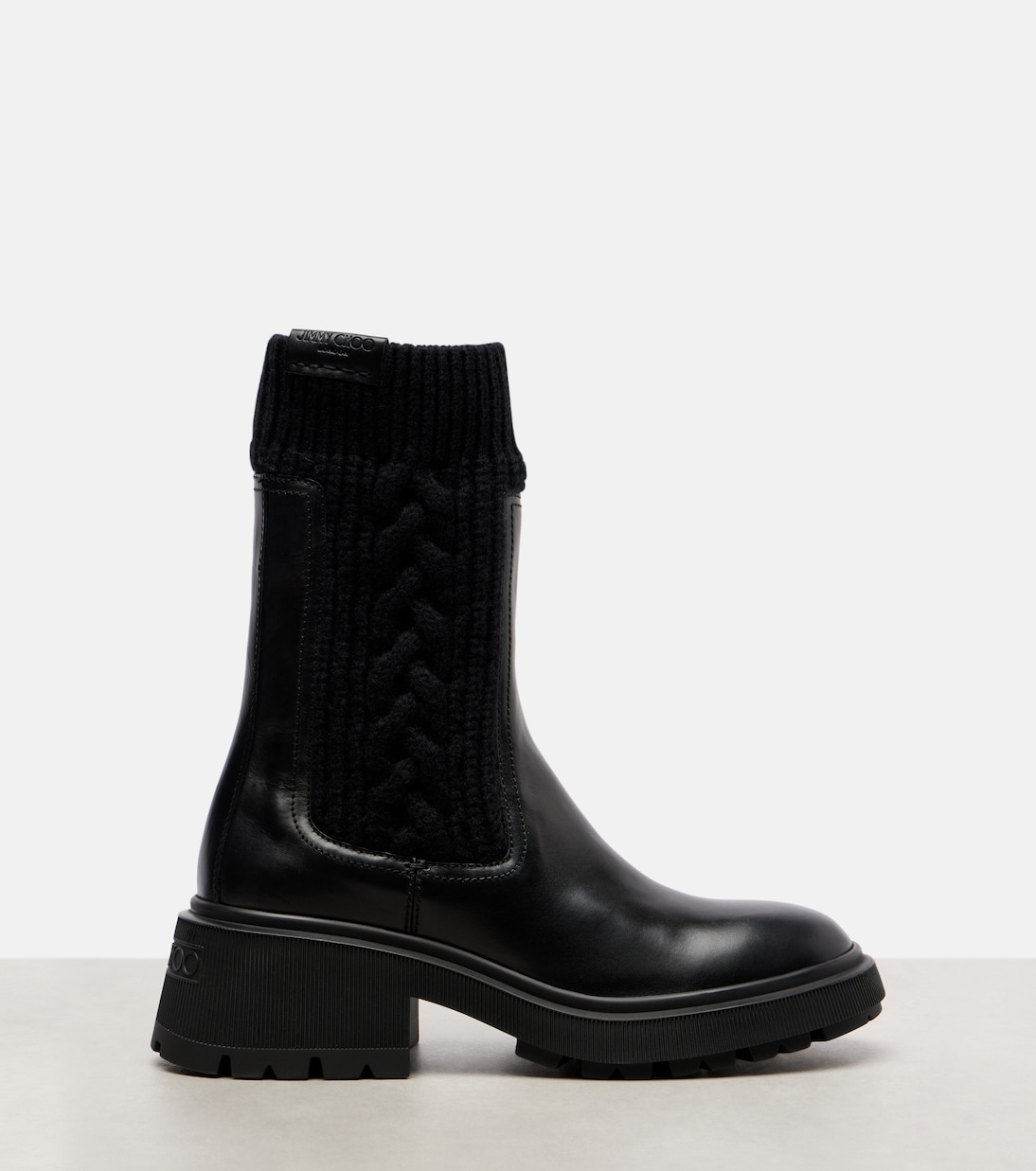 Tamia cable-knit leather ankle boots | Jimmy Choo