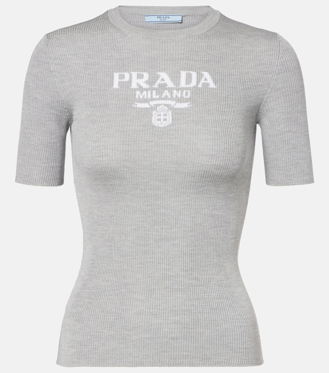 Logo ribbed-trim silk T-shirt | Prada