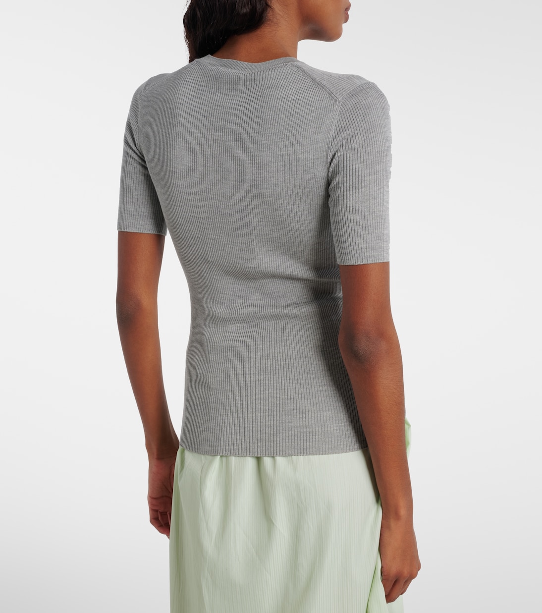 Logo ribbed-trim silk T-shirt | Prada