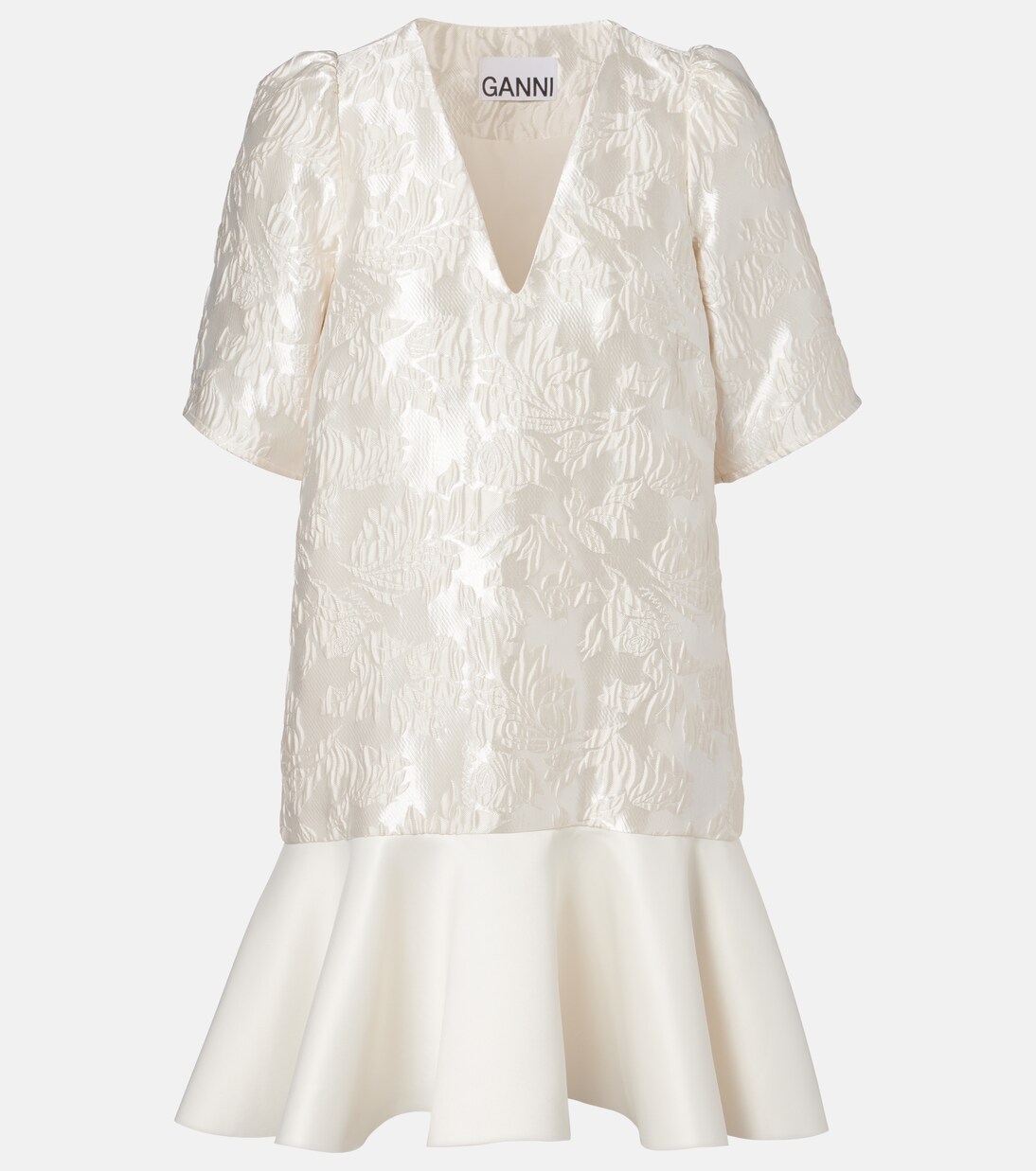 Robe en cloqué de satin à fleurs | Ganni