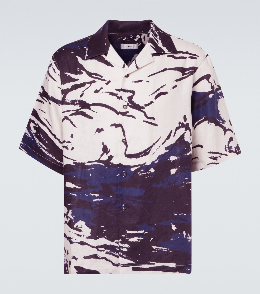 Printed linen bowling shirt | Commas