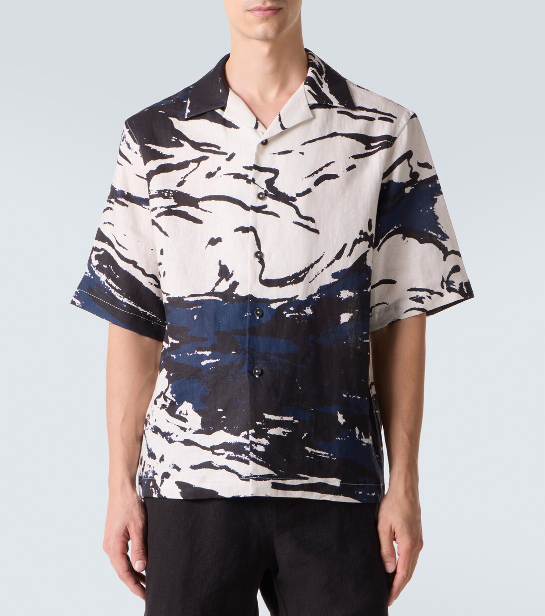 Printed linen bowling shirt | Commas