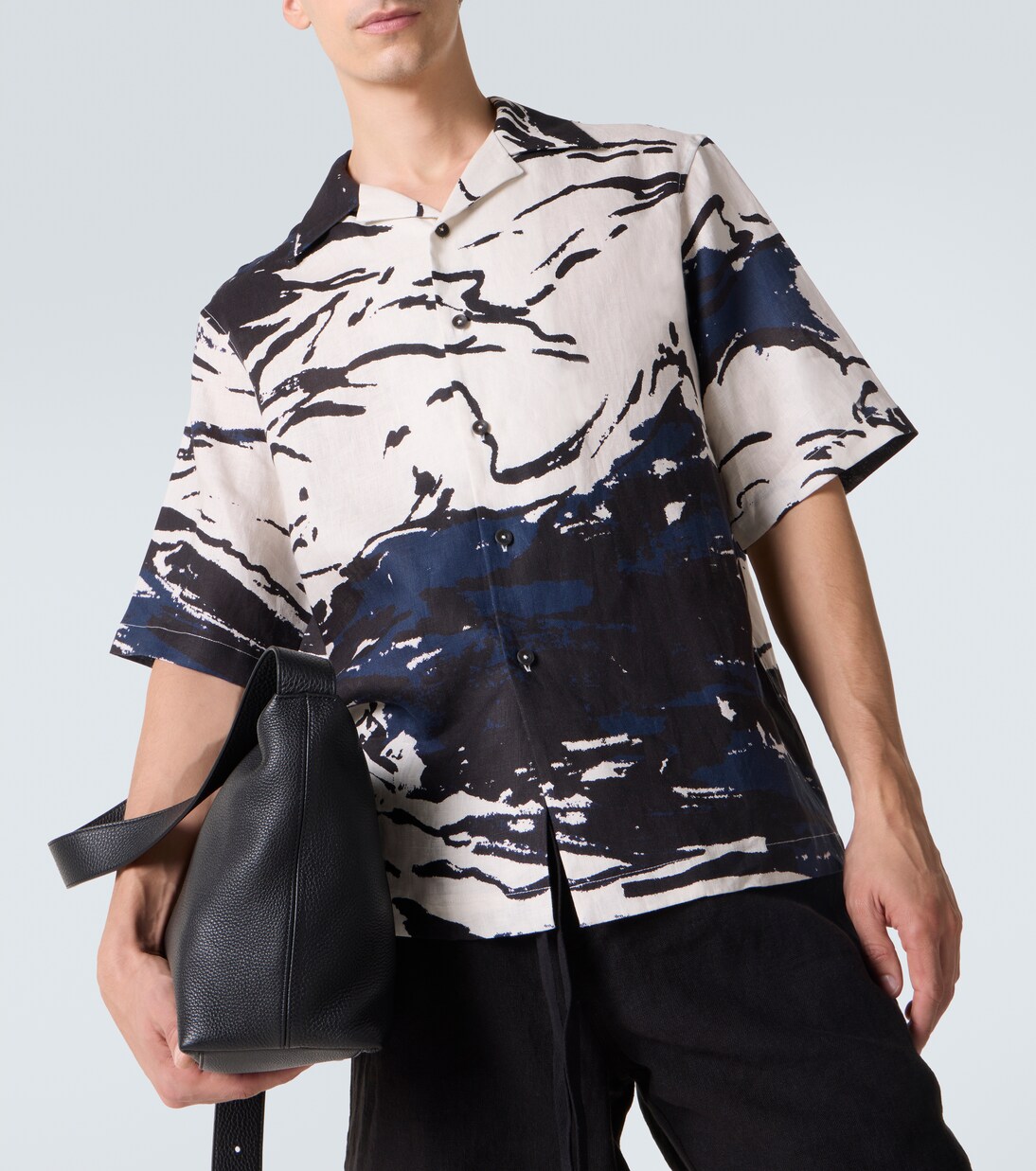 Printed linen bowling shirt | Commas