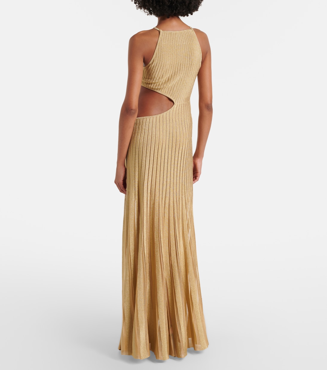 Cutout ribbed-knit sheer lamé gown | Roberto Cavalli