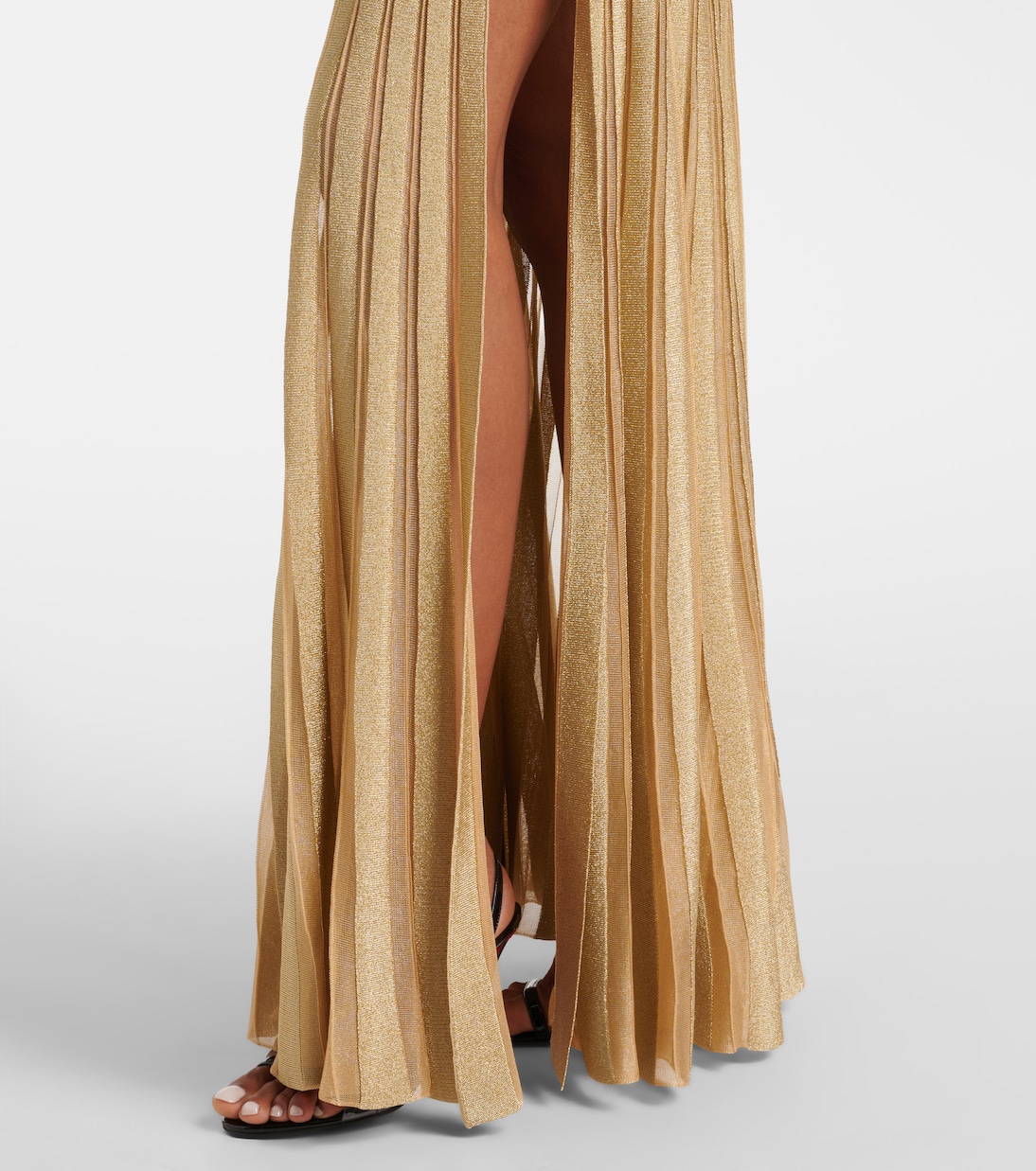 Cutout ribbed-knit sheer lamé gown | Roberto Cavalli