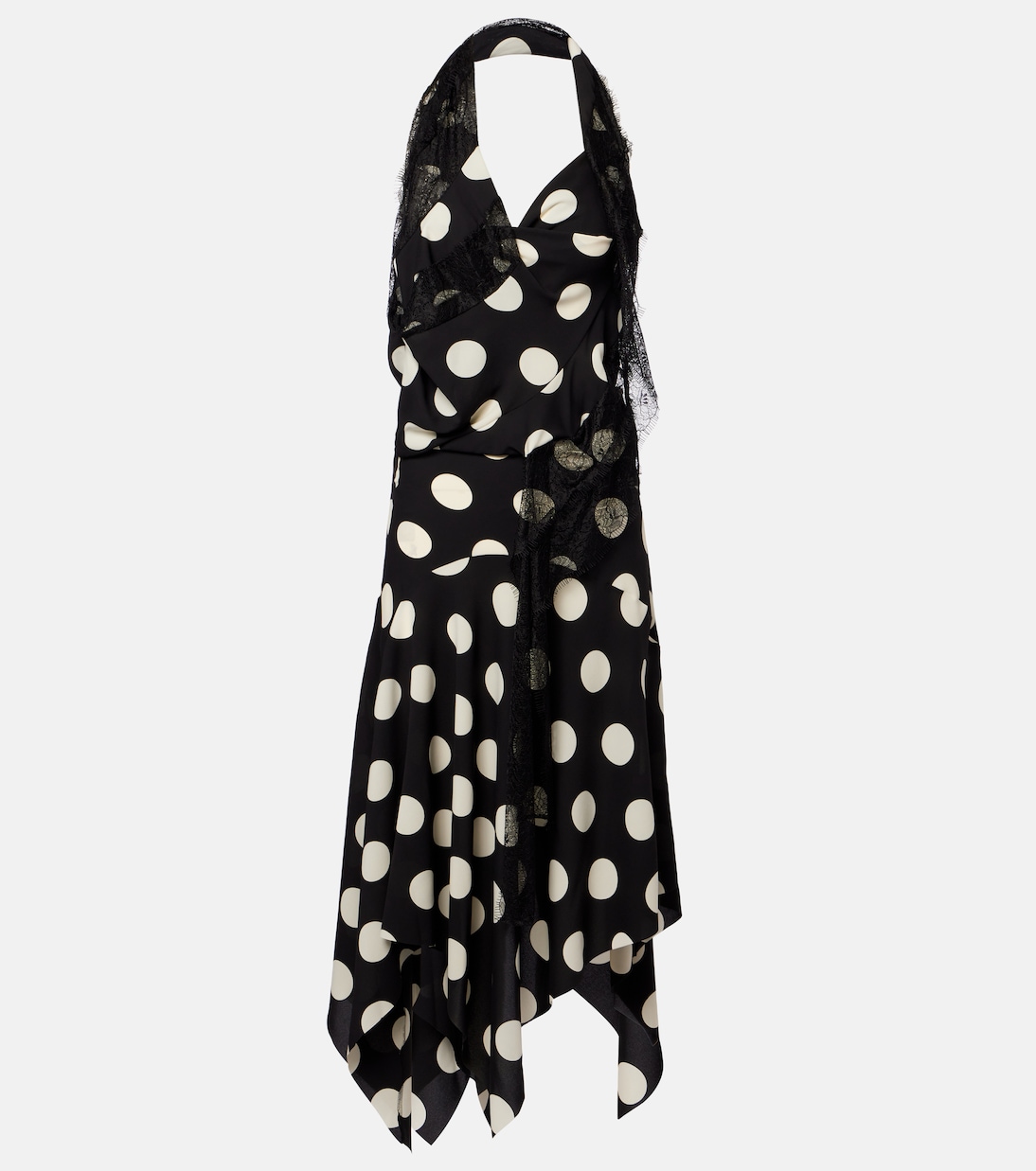 Lace-trimmed polka-dot midi dress | Junya Watanabe