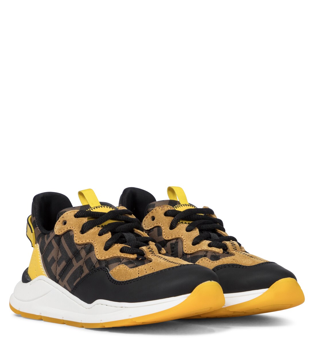 FF suede and leather-trimmed sneakers | Fendi Kids