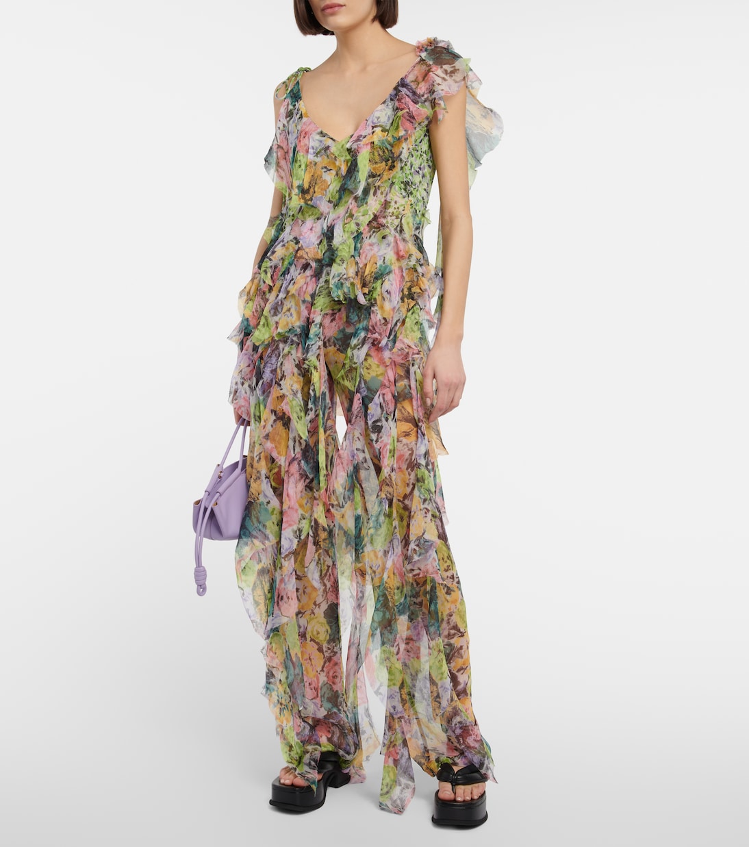 Printed ruffle-trimmed silk top | Dries Van Noten