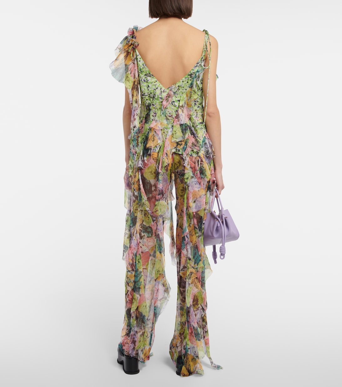 Printed ruffle-trimmed silk top | Dries Van Noten