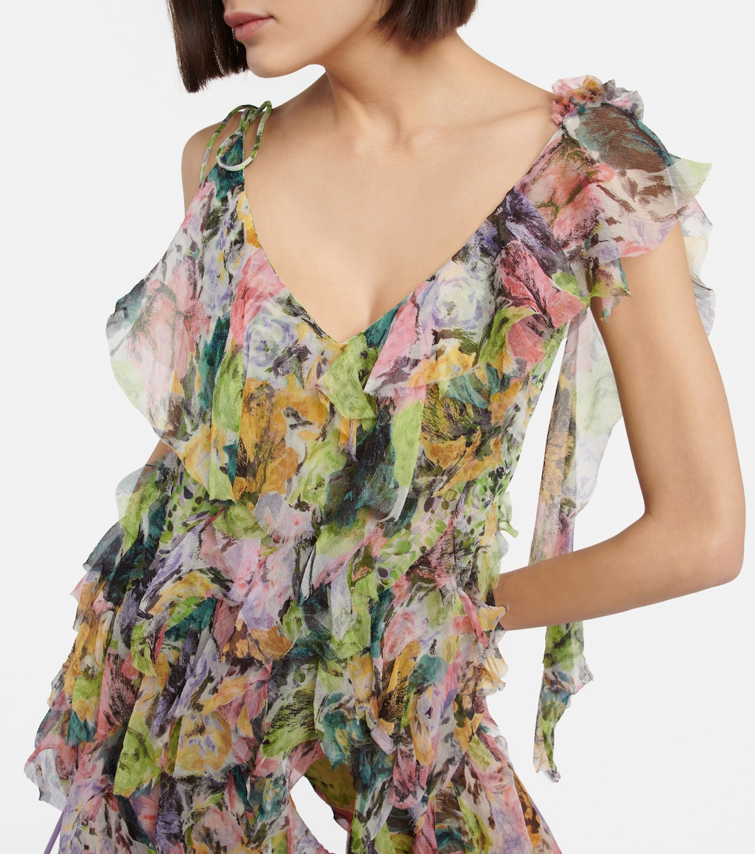 Printed ruffle-trimmed silk top | Dries Van Noten