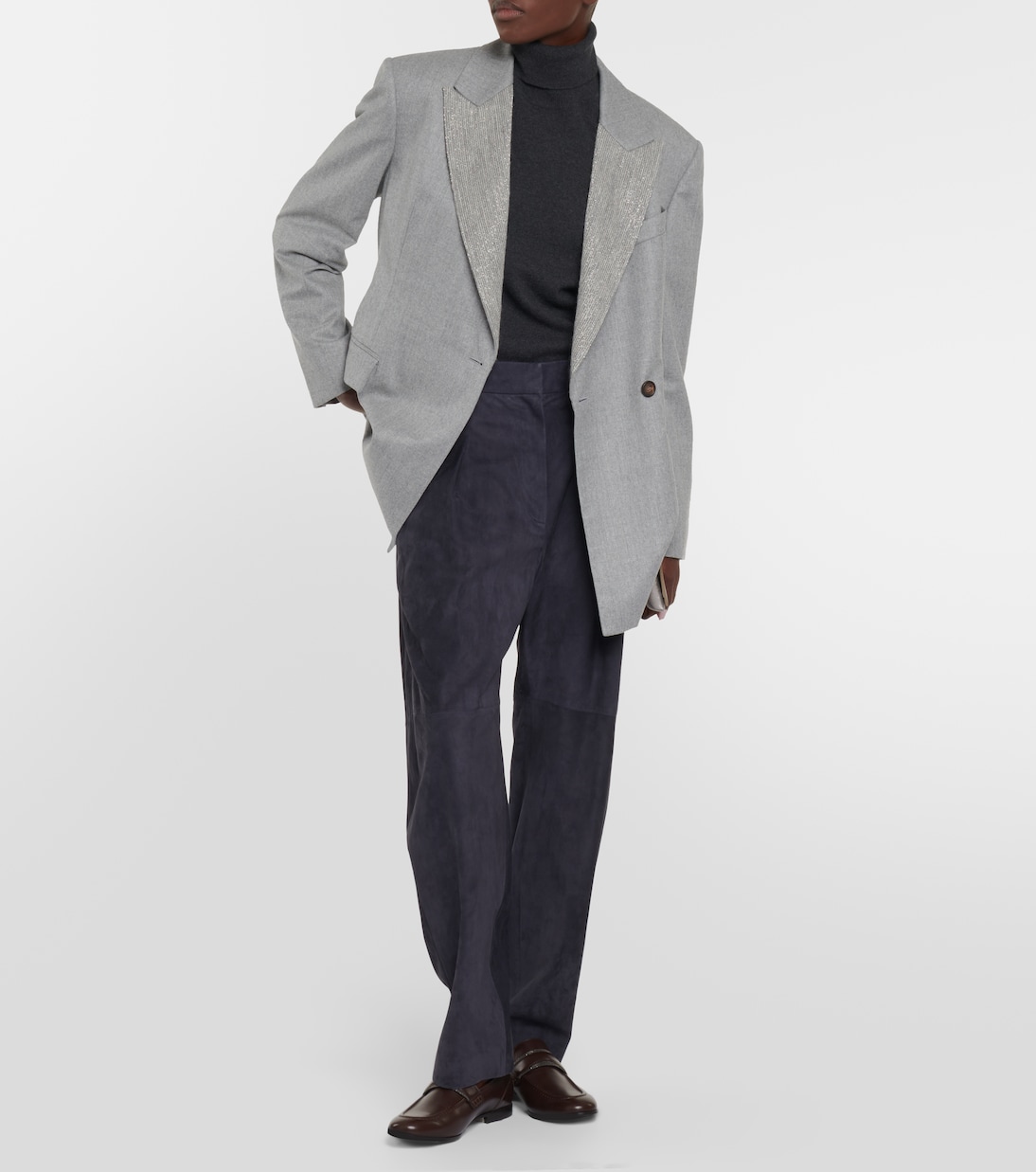 Pantalon à taille haute en daim | Brunello Cucinelli