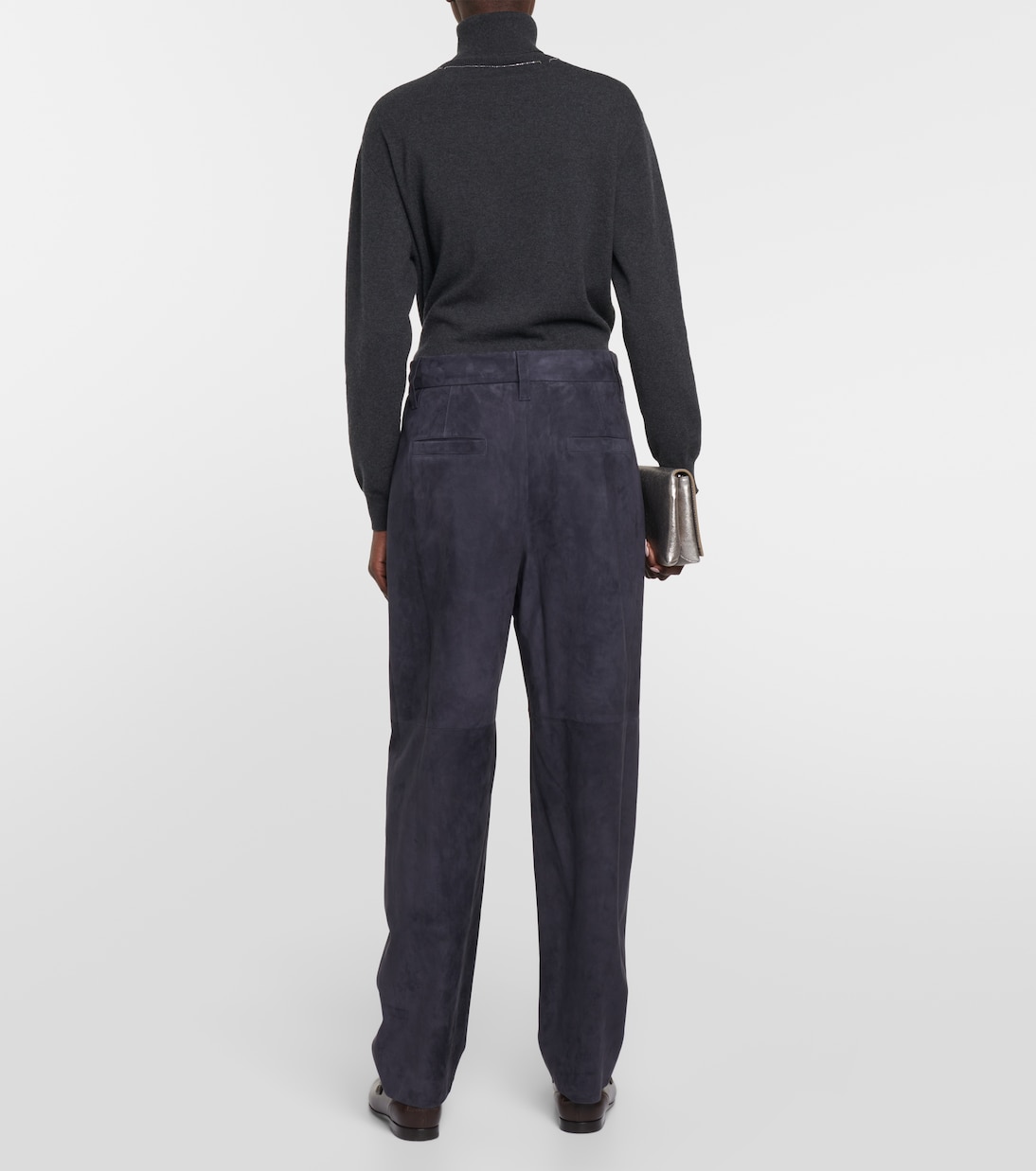 Pantalon à taille haute en daim | Brunello Cucinelli