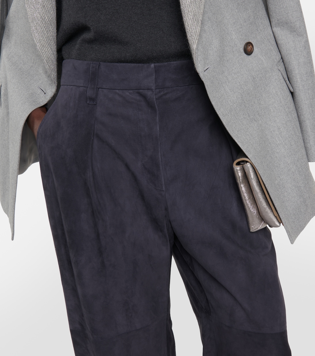 Pantalon à taille haute en daim | Brunello Cucinelli