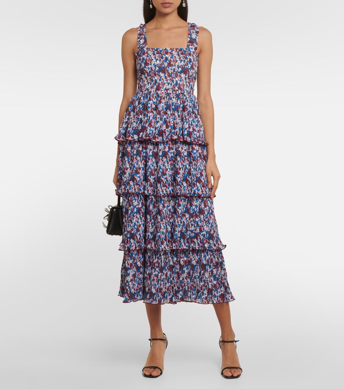 Vestido midi de georgette floral plisado | Ganni