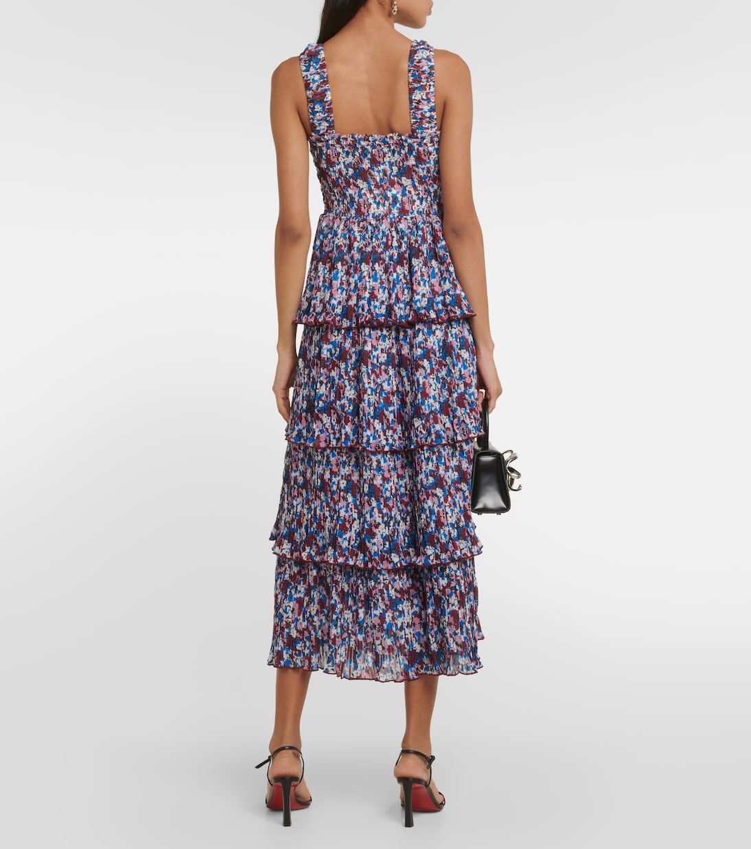 Vestido midi de georgette floral plisado | Ganni