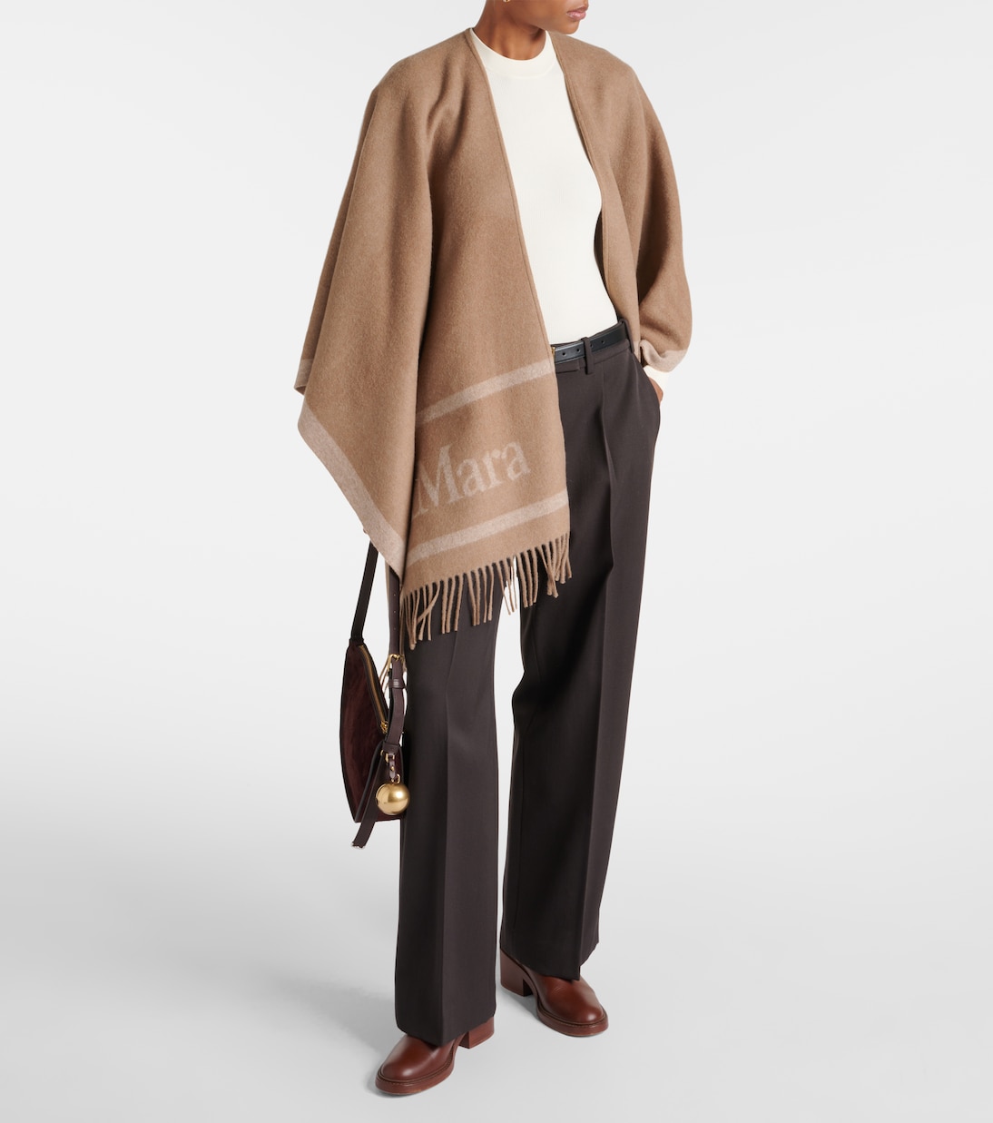 Poncho in jacquard di lana con logo | Max Mara