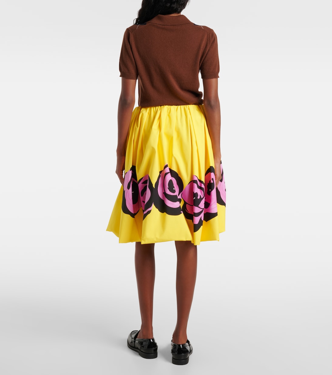 Gonna midi in popeline e jersey con stampa | Miu Miu