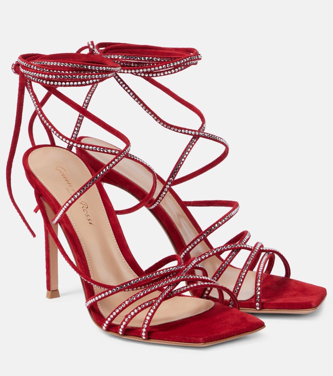 105 크리스털 임벨리시드 스웨이드 샌들 | Gianvito Rossi
