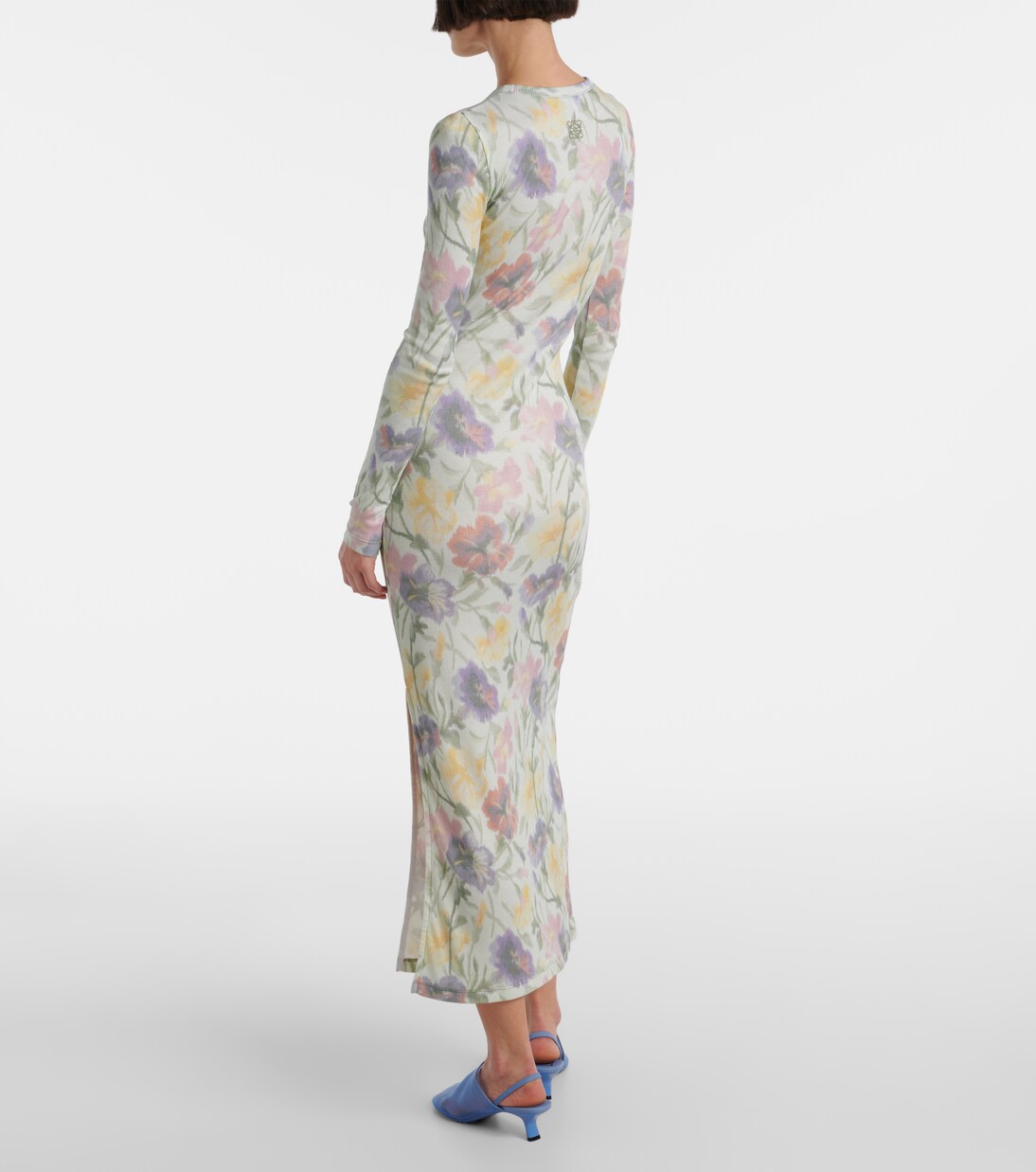 Robe midi en coton et soie à fleurs | Loewe