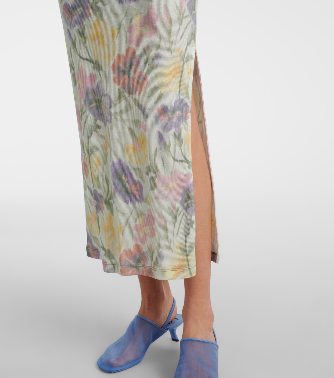 Robe midi en coton et soie à fleurs | Loewe