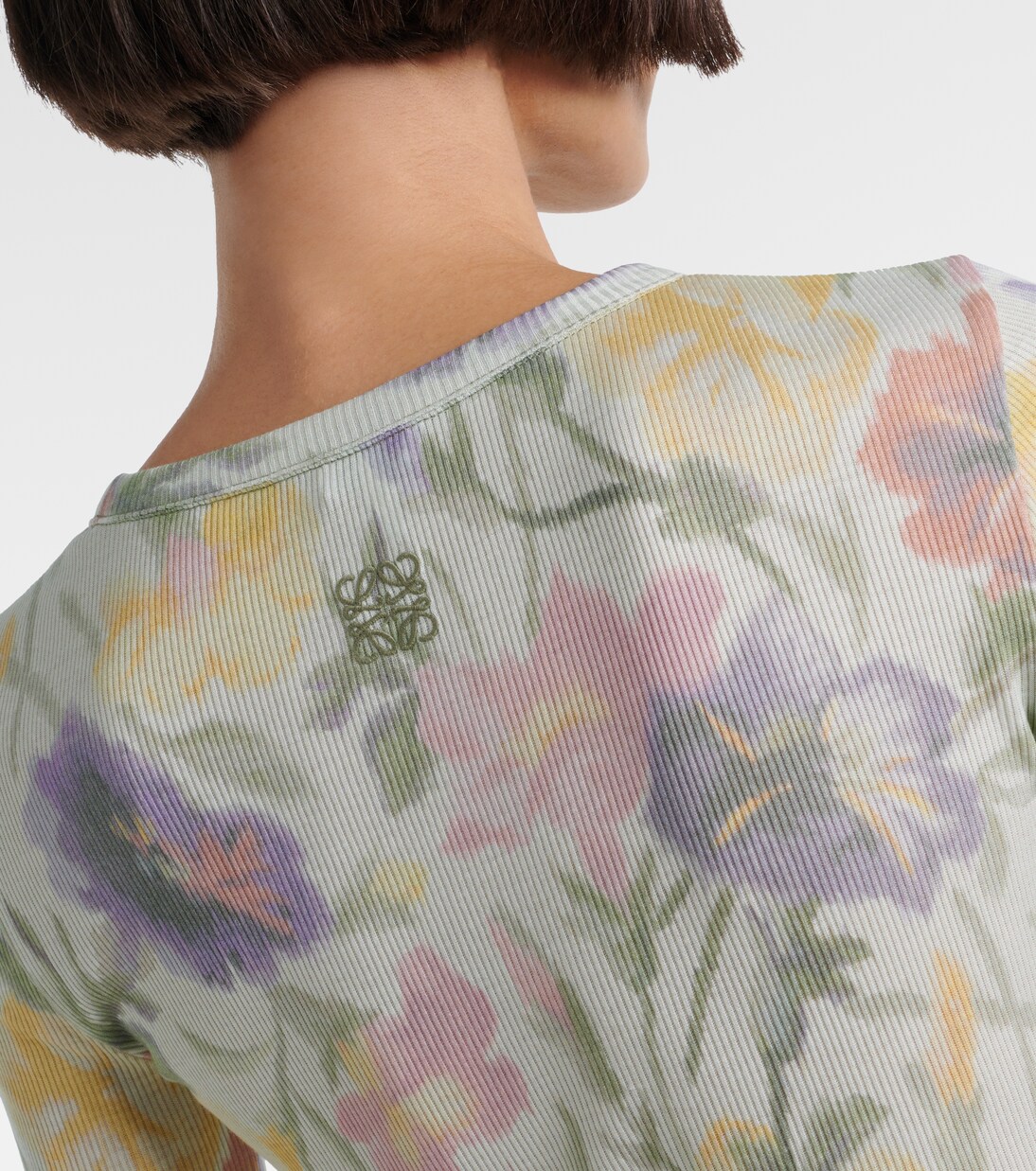 Robe midi en coton et soie à fleurs | Loewe