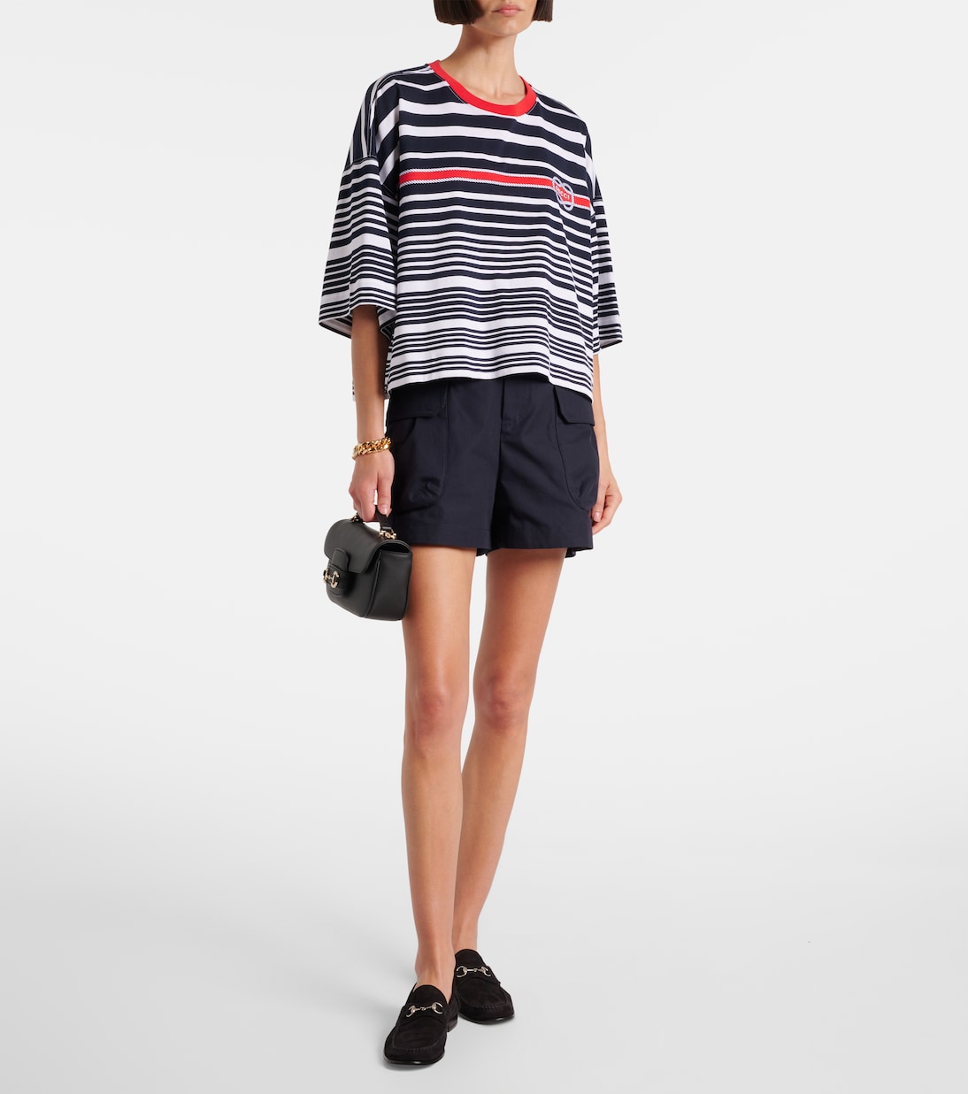 Camiseta cropped de algodón a rayas | Gucci