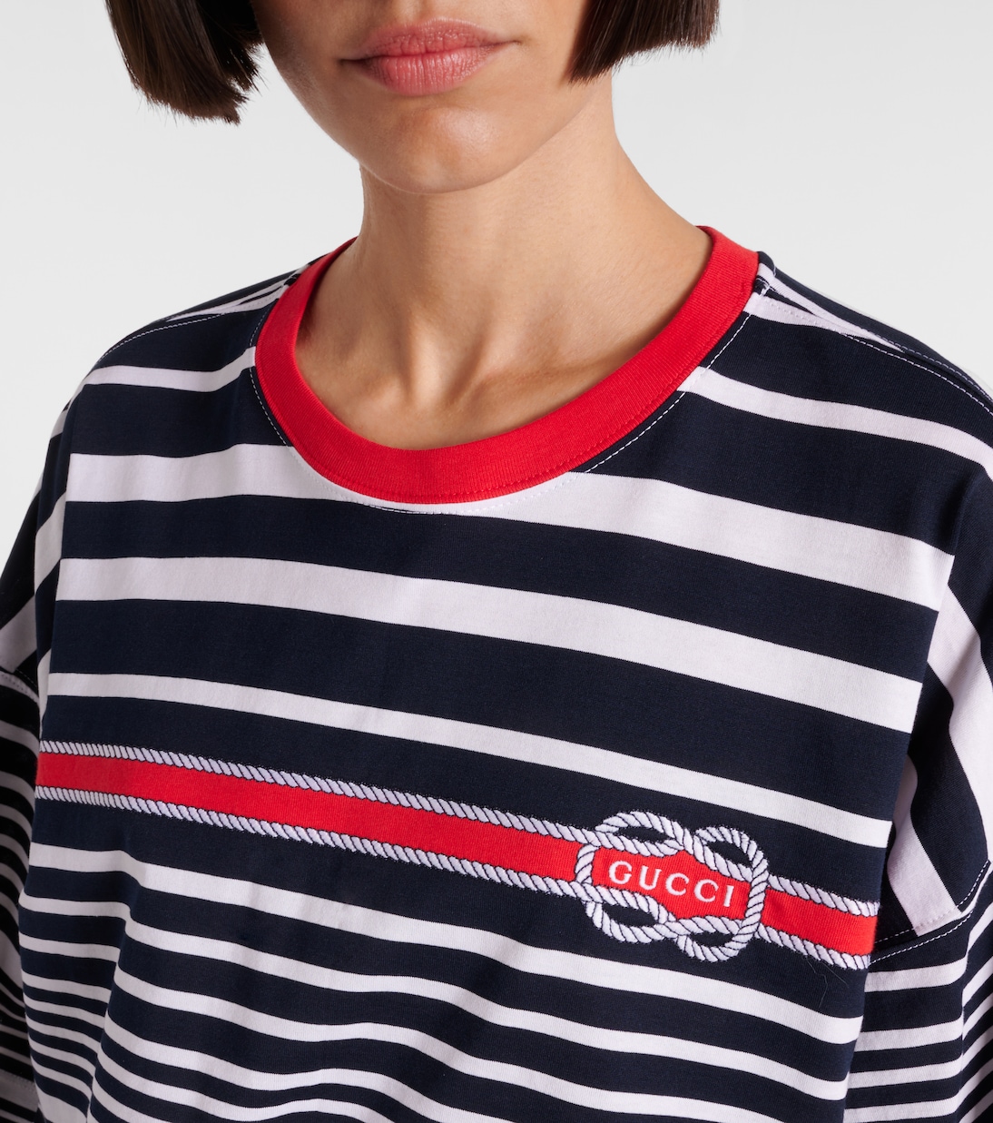 Camiseta cropped de algodón a rayas | Gucci