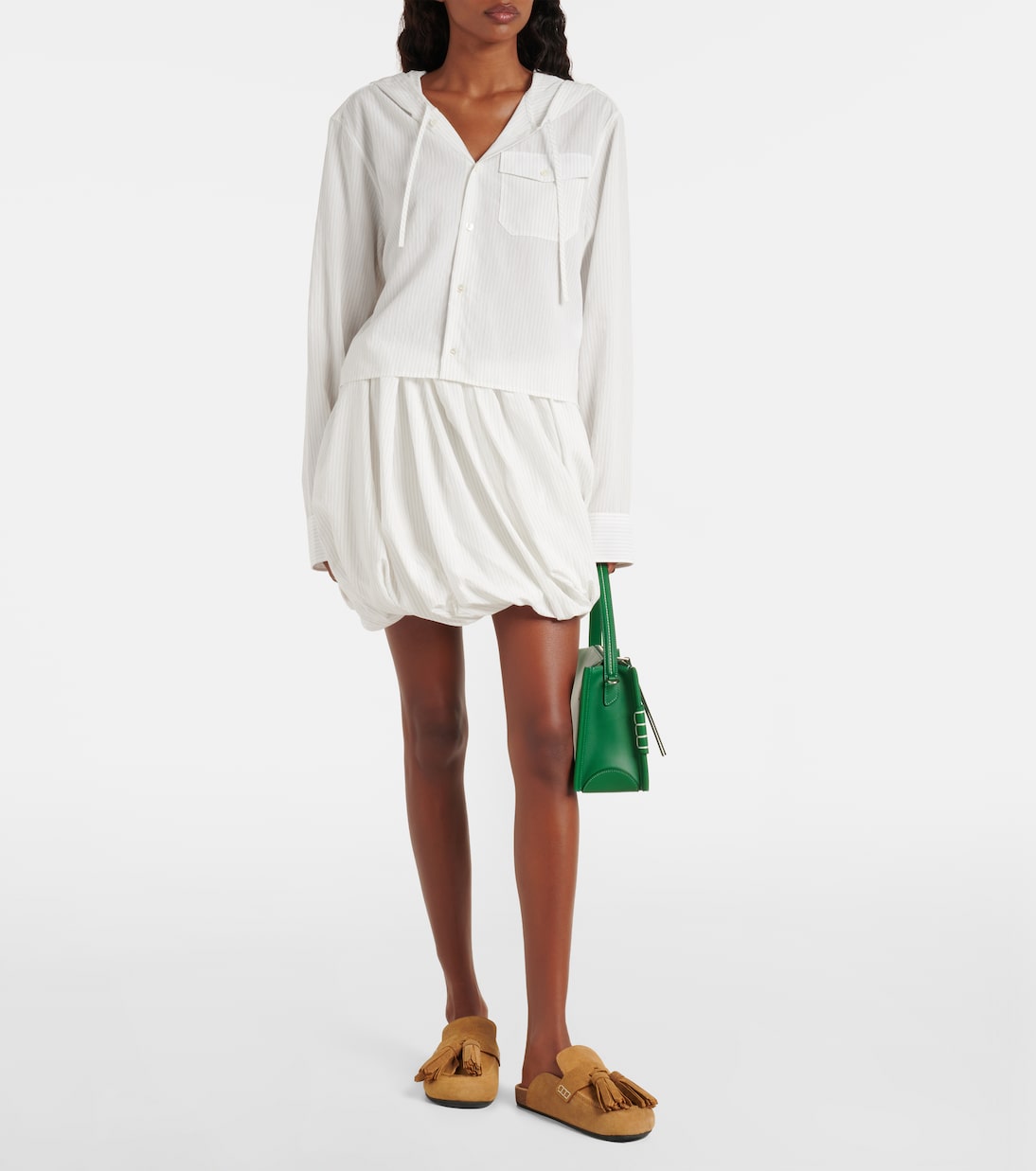 Pinstripe cropped hooded shirt | JW Anderson