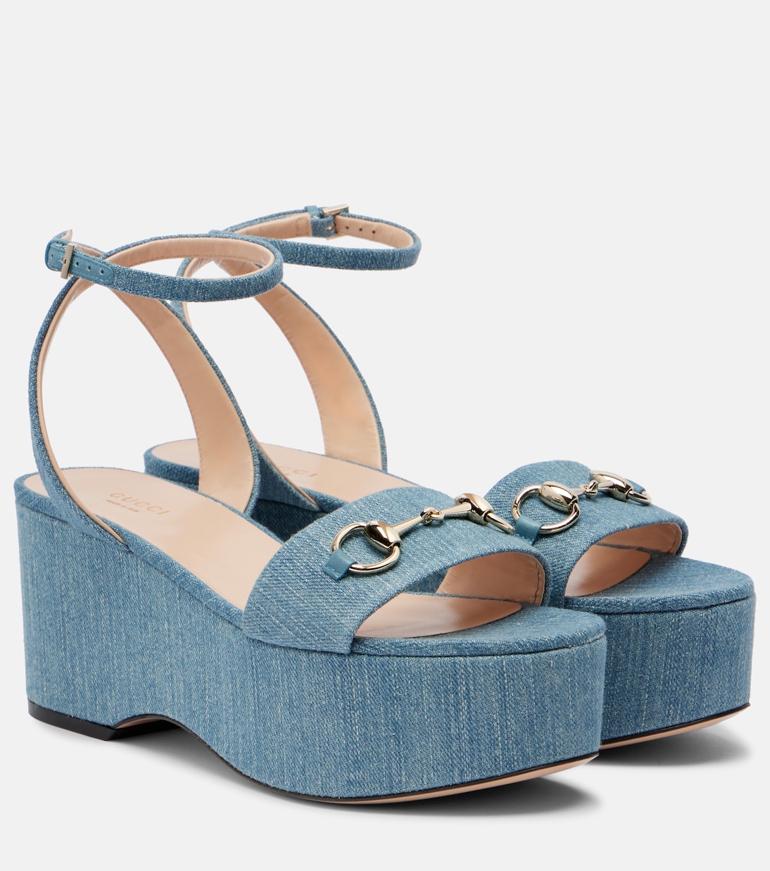 Horsebit denim platform sandals | Gucci