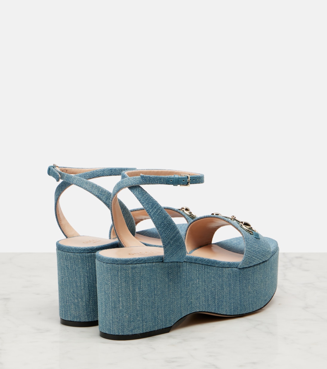 Horsebit denim platform sandals | Gucci
