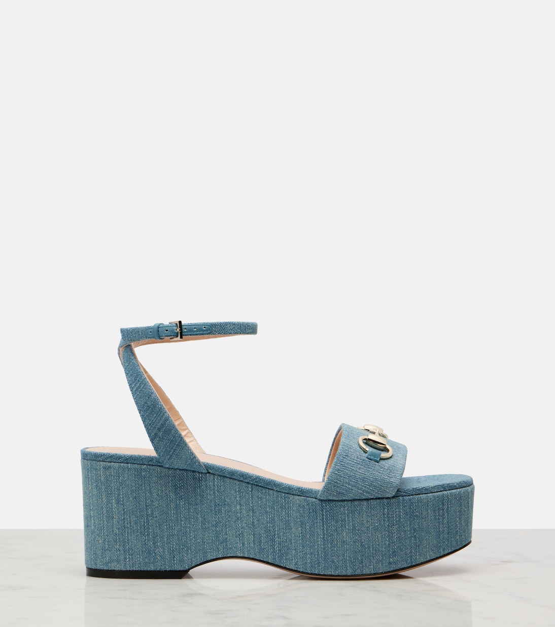 Horsebit denim platform sandals | Gucci