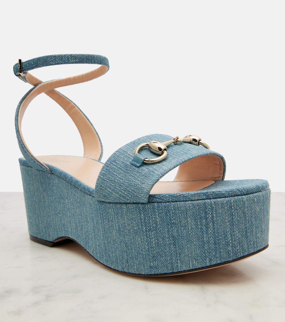 Horsebit denim platform sandals | Gucci
