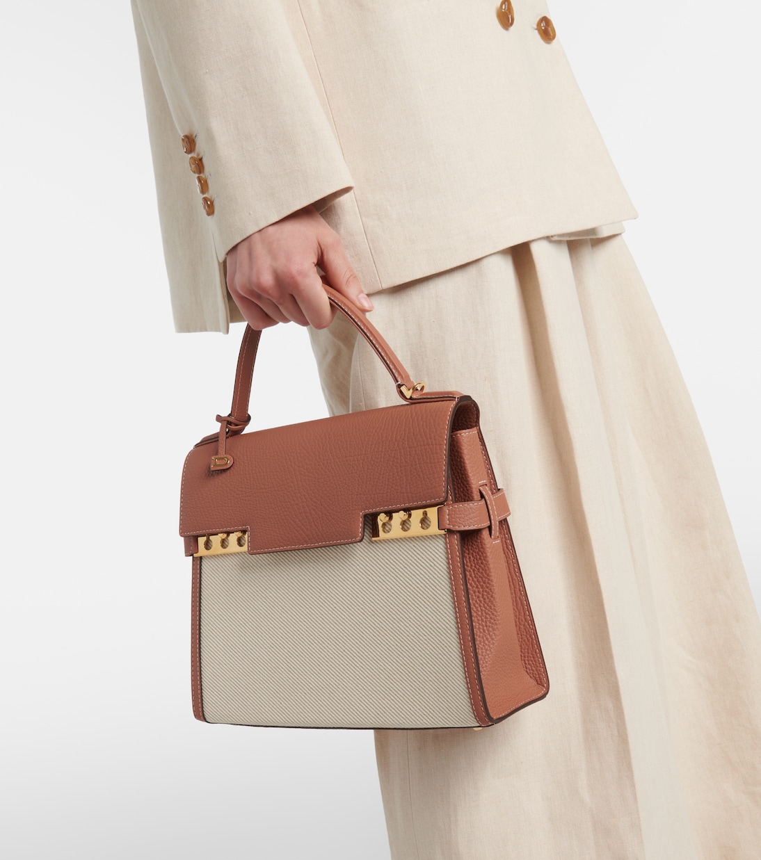 Tote Tempête MM aus Leder und Canvas | Delvaux