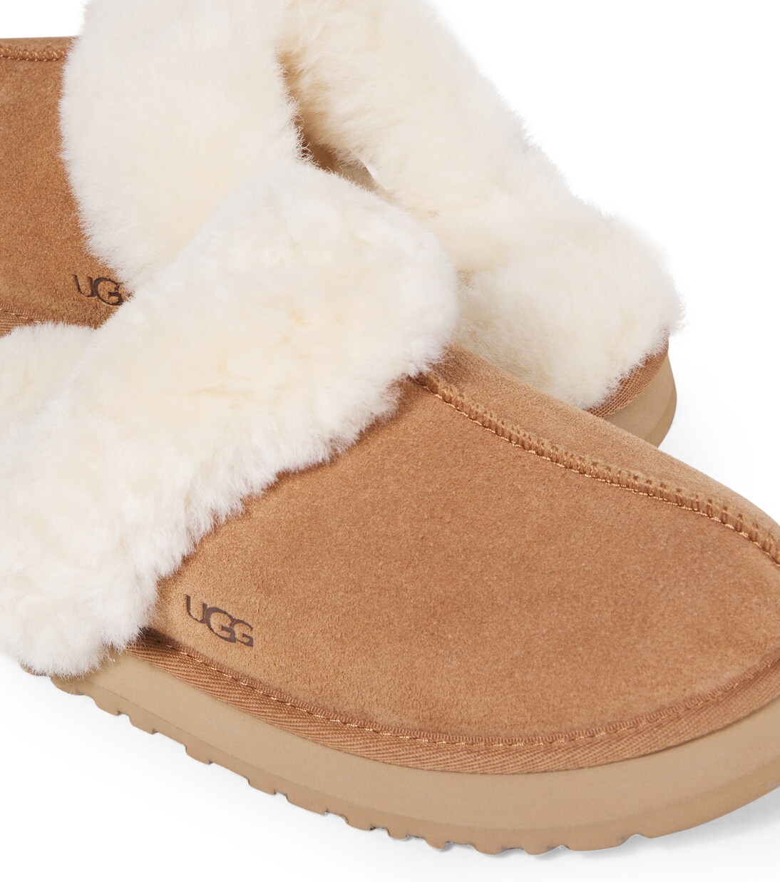 Disquette shearling-trimmed suede slippers | UGG Kids