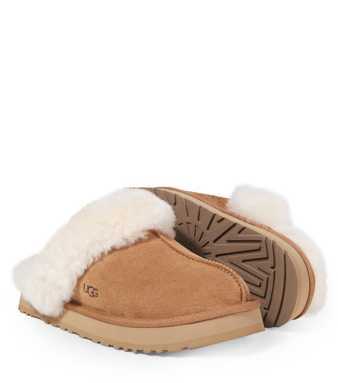 Disquette shearling-trimmed suede slippers | UGG Kids