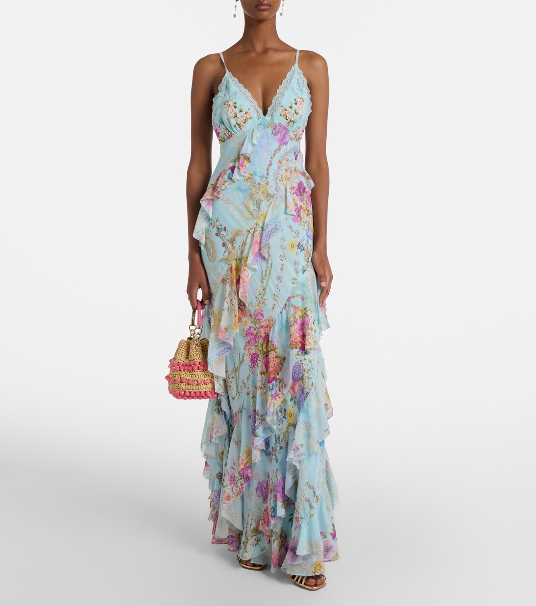 Floral ruffled silk slip dress | Camilla