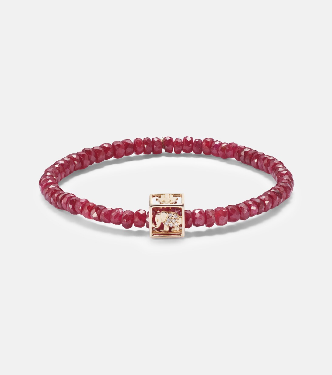 Open Icon 14kt gold beaded bracelet with rubies and diamonds | Sydney Evan