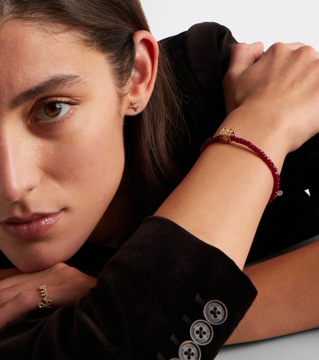 Open Icon 14kt gold beaded bracelet with rubies and diamonds | Sydney Evan