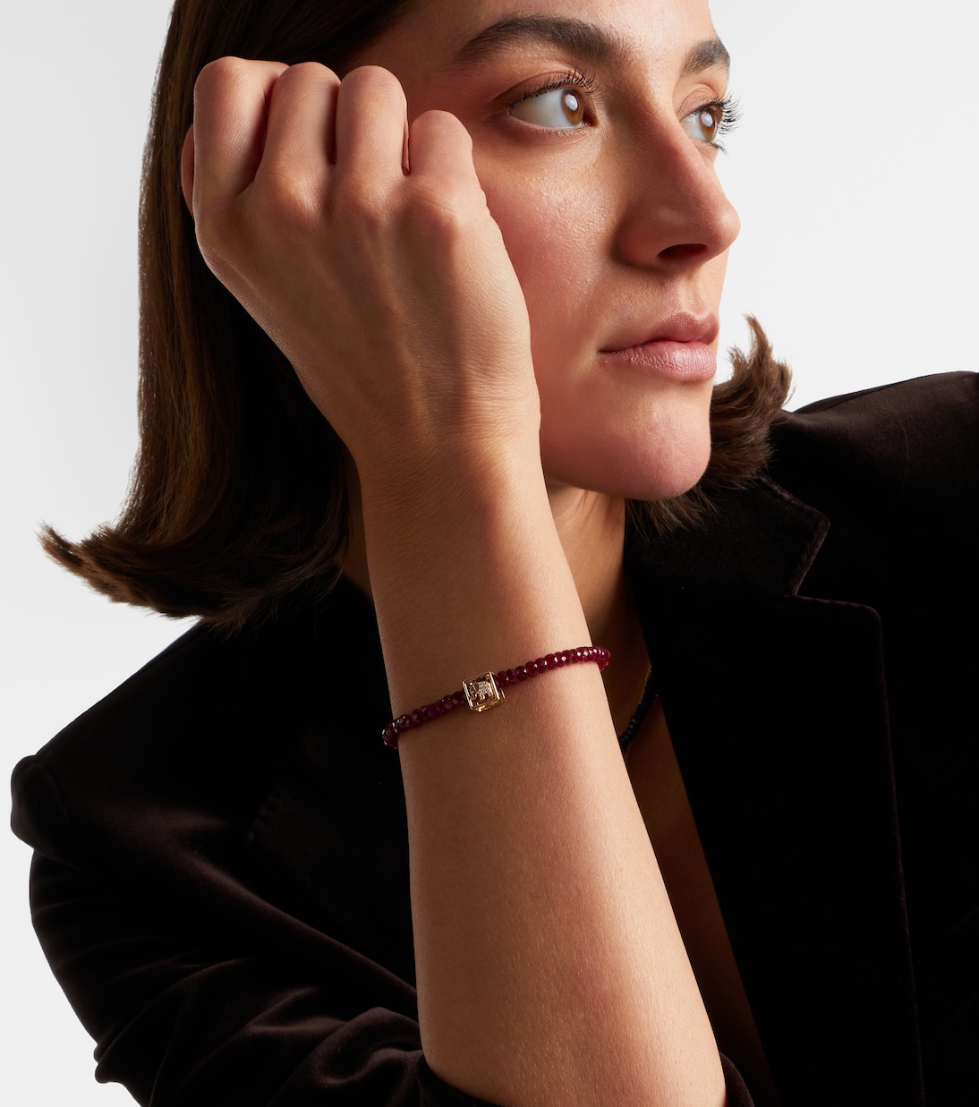Open Icon 14kt gold beaded bracelet with rubies and diamonds | Sydney Evan