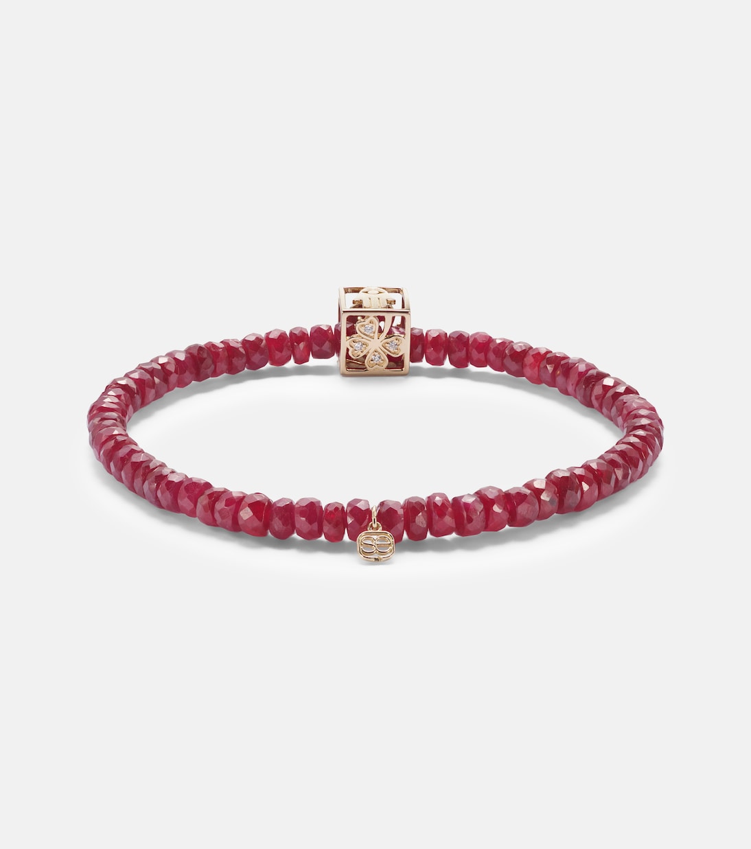 Open Icon 14kt gold beaded bracelet with rubies and diamonds | Sydney Evan