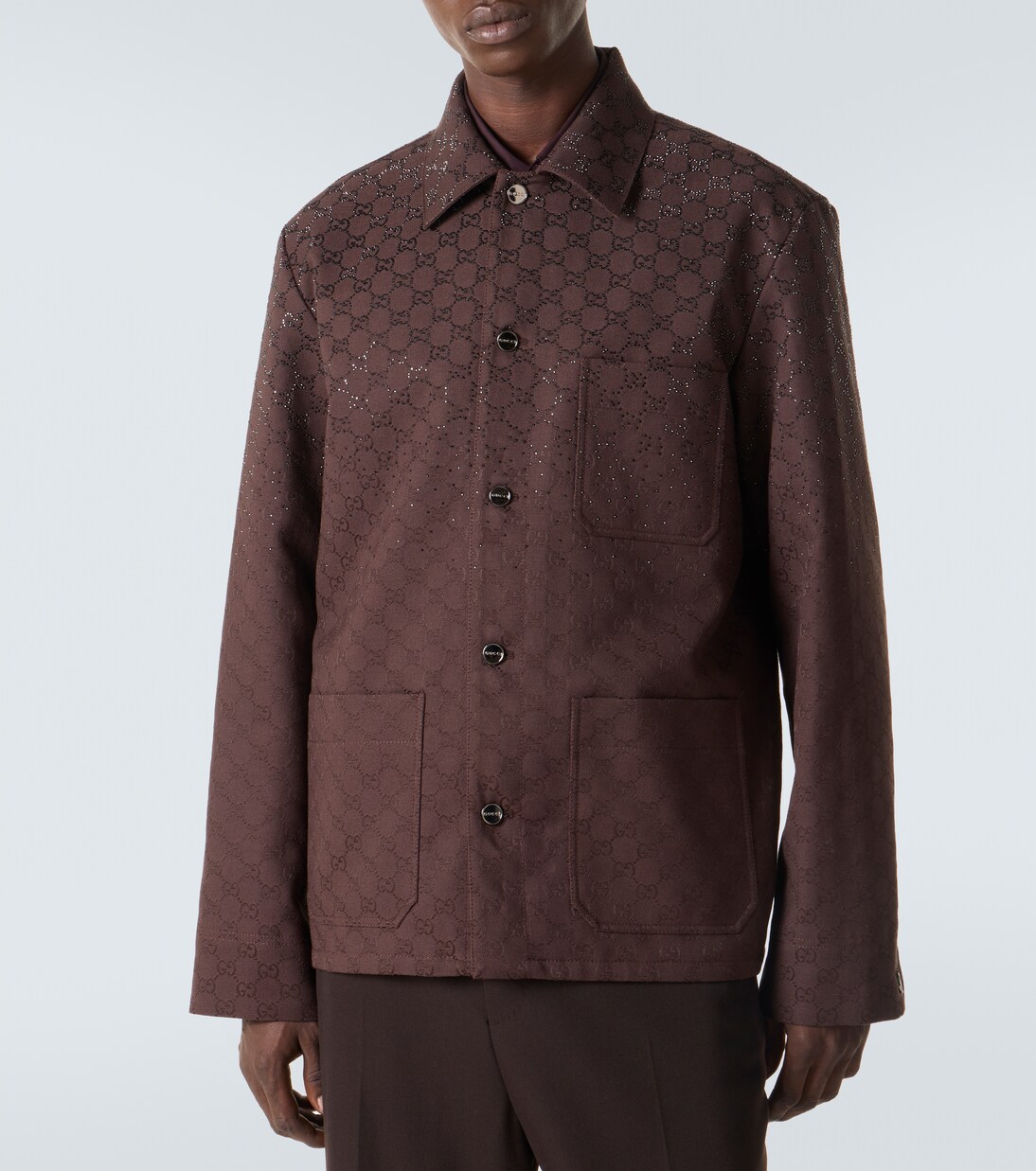 Chaqueta en mezcla de algodón con GG adornada | Gucci