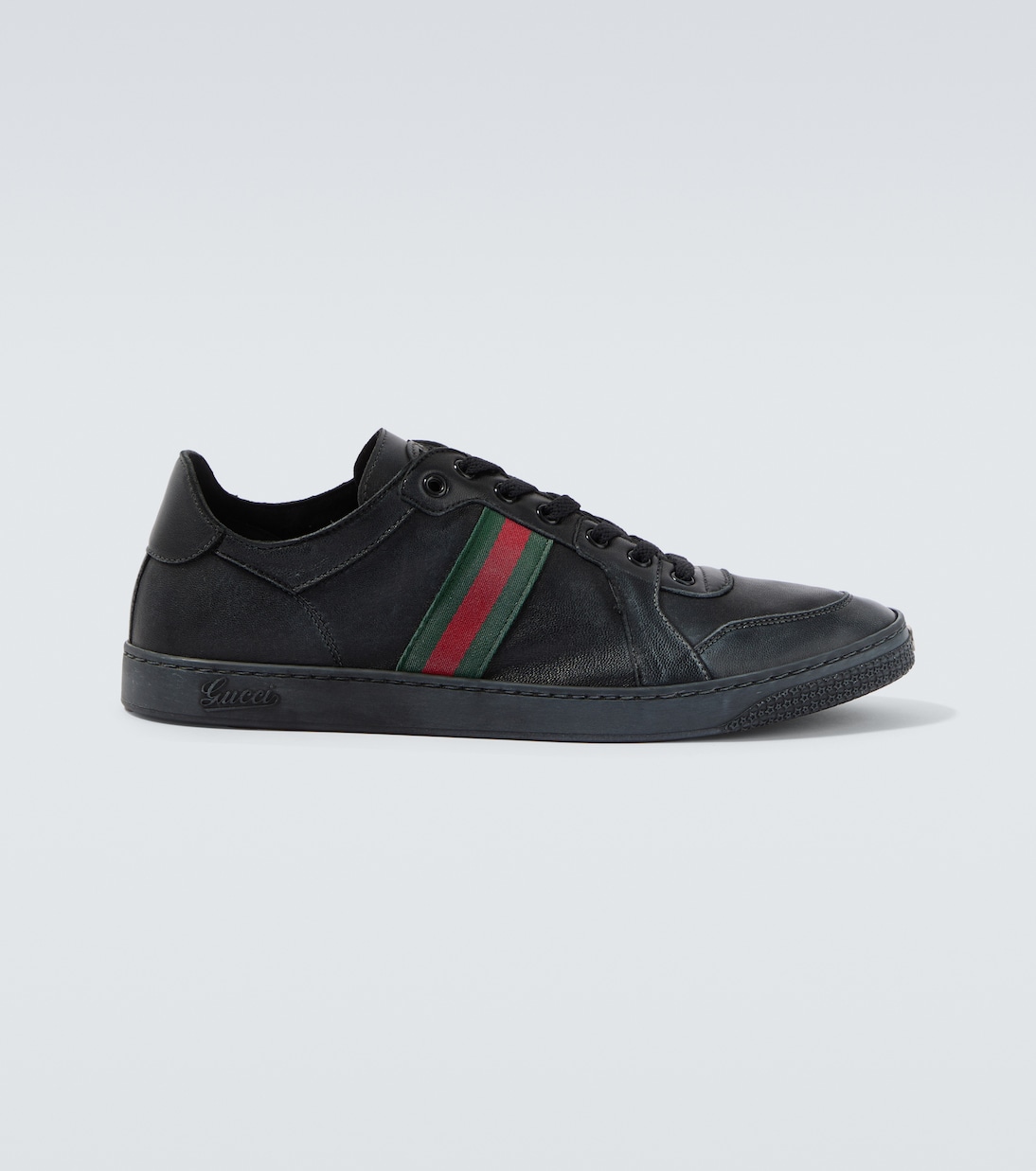 Stretch Web Stripe leather sneakers | Gucci