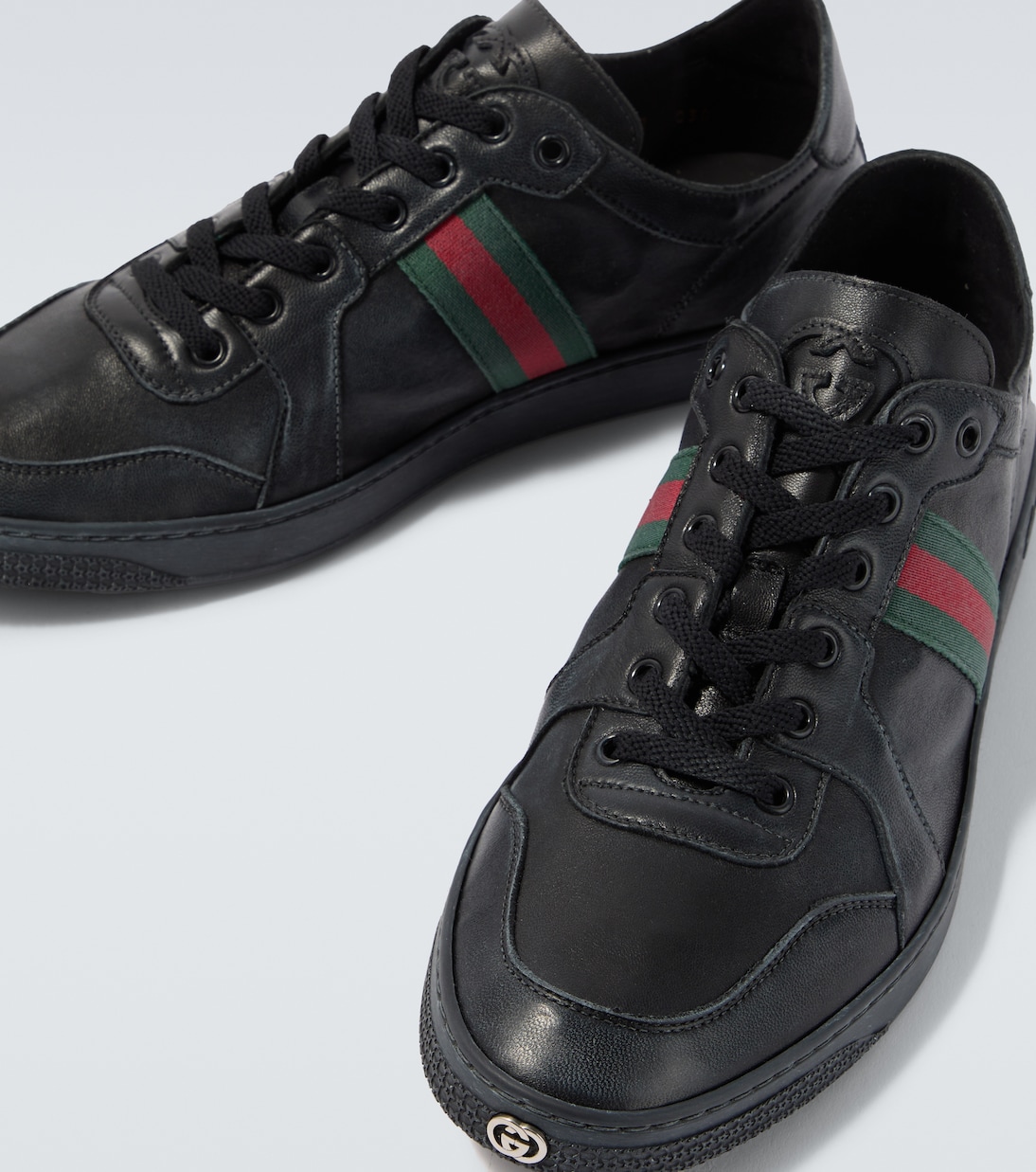 Stretch Web Stripe leather sneakers | Gucci